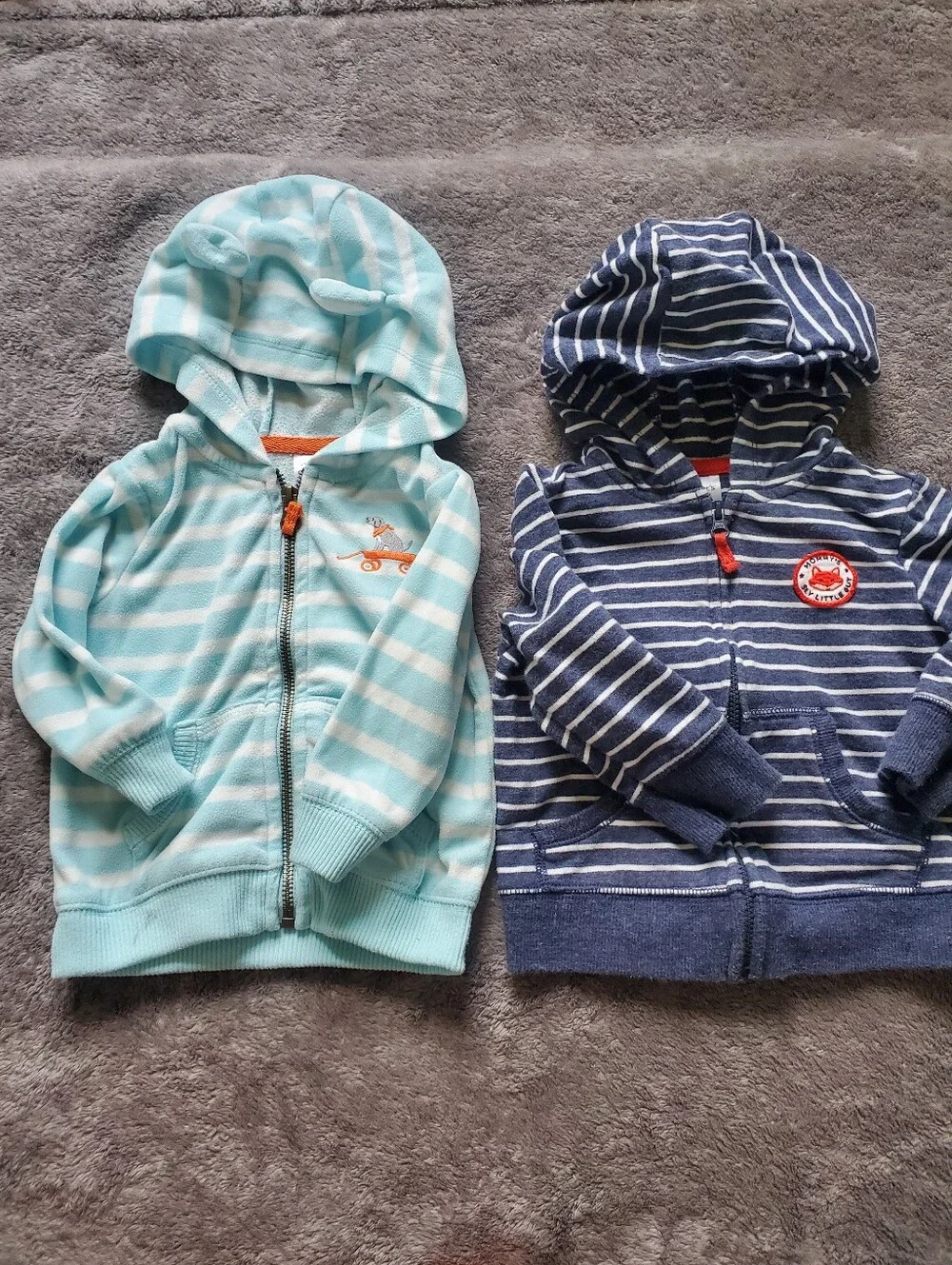 Carter's Baby Boy 12-18M Striped Hoodie Set - Light Aqua & Navy